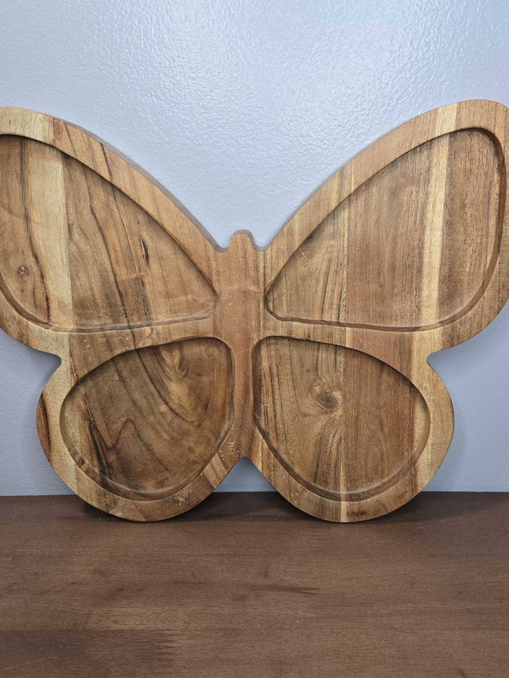 Butterfly-Shaped Acacia Wood Serving Platter - Natural Brown
